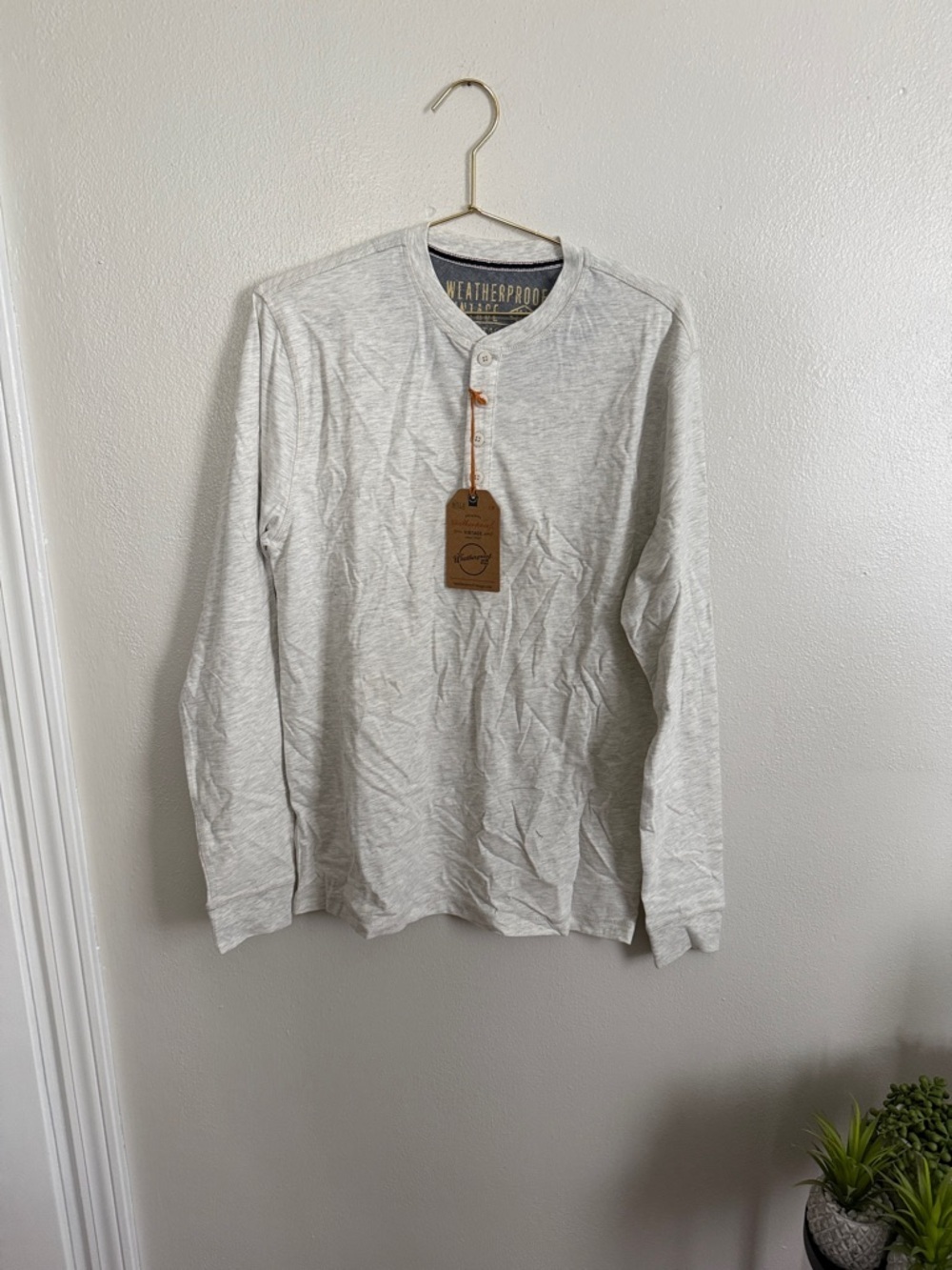 Men’s S Weatherproof Heather Oatmeal Heather Long-Sleeve Henley Shirt NWT